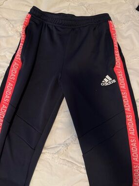 Adidas Kids Navy Sweatpants with Pink Logo Tape